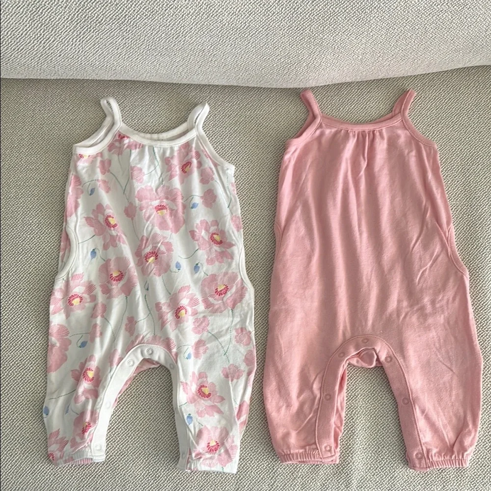 Old Navy Solid Pink and White Floral Baby Jumpsuit Set